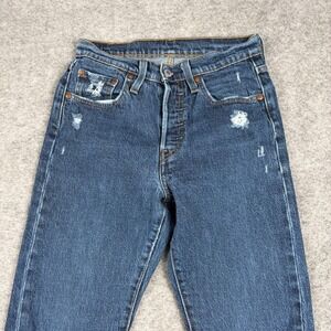 Levi's 501 Skinny Jeans Womens 25x30 Dark Wash Distressed Button Fly Outdoor Y2K
